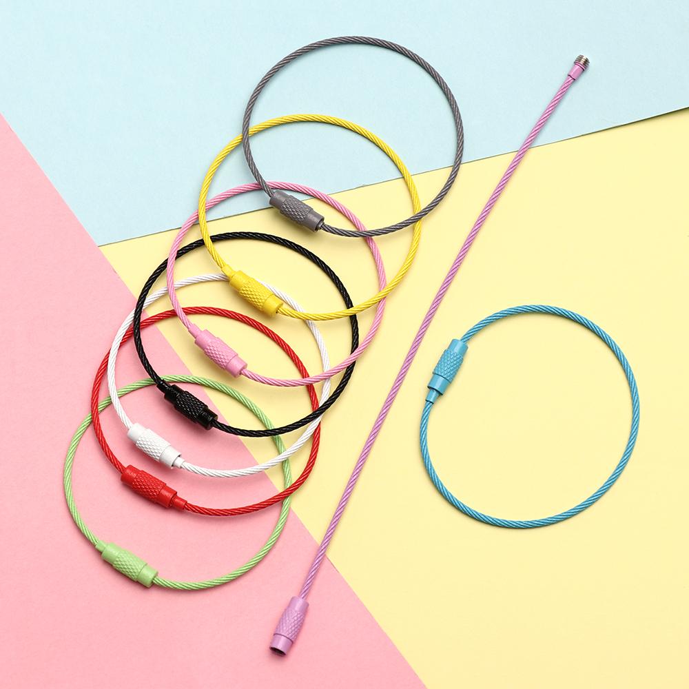 10pcs 1.5*150mm Holder Outdoor Camp Circle Loop Keychain Rope EDC Keyring Screw Lock Cable Wire