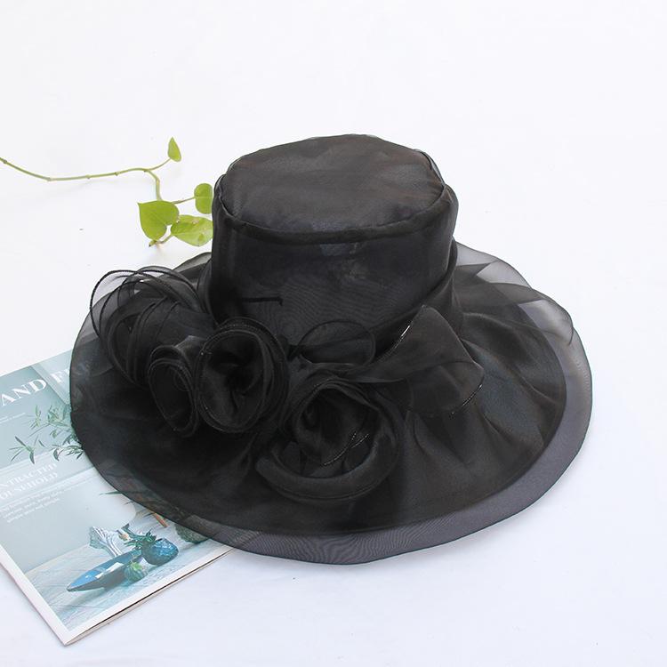 Summer organza mesh top hat fashion hat women's flower beach sun hat big edge face covering sun hat