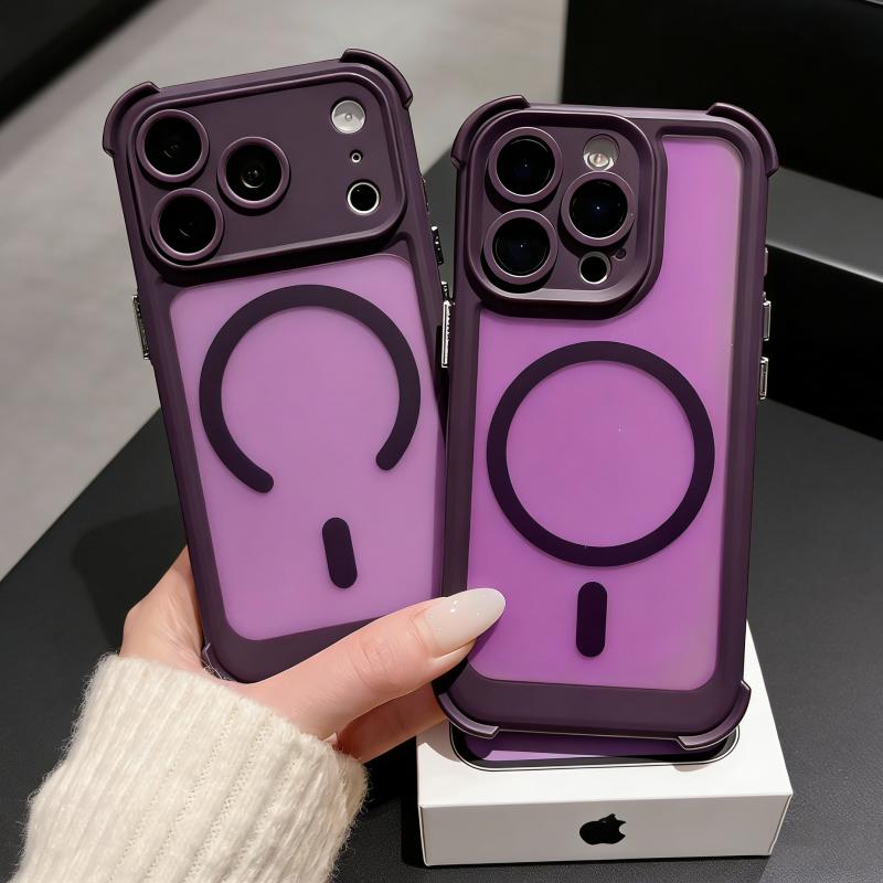 Роскошный Ударопрочный Бронированный Чехол Для Magsafe Для iPhone 17 Air 16 15 14 Pro Max Беспроводная Зарядка Магнитный Матовый Прозрачный Жесткий Чехол