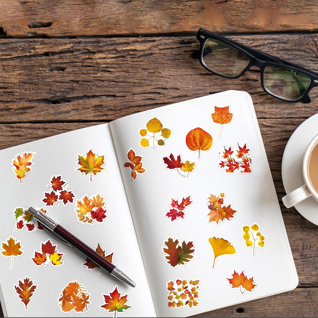 50 шт. Наклейки с желтыми листьями, наклейки на День благодарения, осенние листья, растения, мультяшные наклейки, креативные водонепроницаемые декоративные наклейки для ноутбука и компьютера