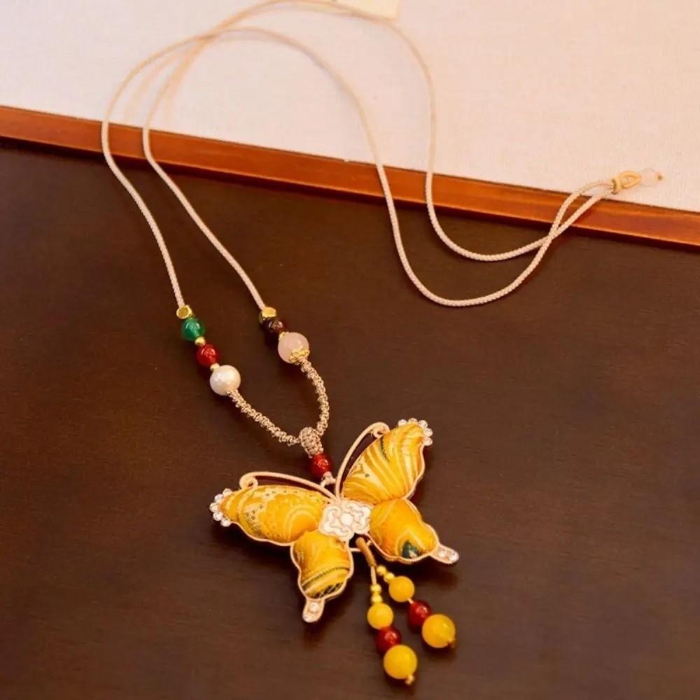 Traditional Tassels Necklace Butterfly Pendant Embroidered Pendant Necklace  Ethnic Fashion