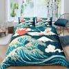 Japanese Crane Duvet Cover King Queen Size Wave Flower Ukiyo-E Style Bedding Set Eastern Culture 2/3Pcs Polyester Quilt Cover