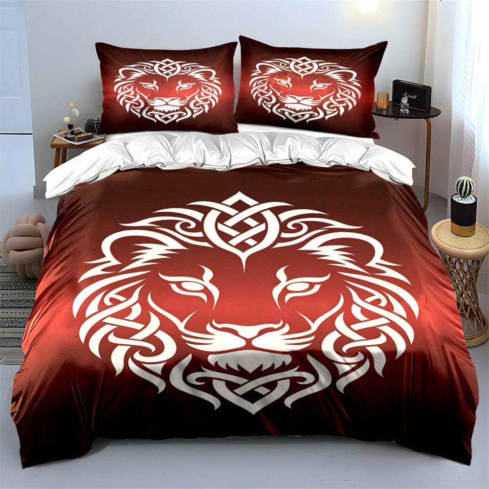 White lion head design. Bedding sets Duvet cover sets Duvet covers Pillowcases(1 * Duvet Cover 2 * Pillowcases, without duvet insert)