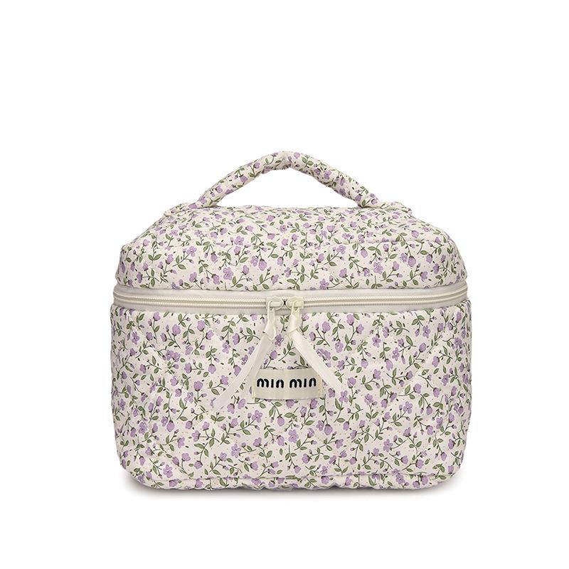 2024 Floral Cotton Quilted Large Capacity Cosmetic Handheld Storage Bag