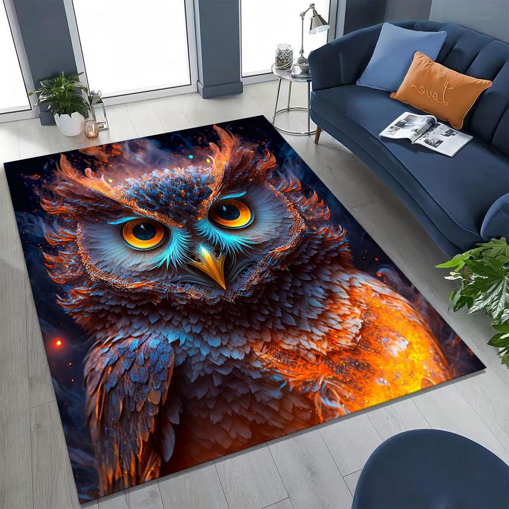 2026 New Mysterious Owl Colorful Cartoon Birds Rug for Bedroom Living Room Sofa Home Doormat Decor,Large Kid Non-slip Floor Mat