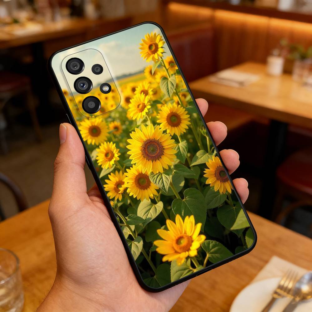 Sunflower&Sunny Day For Samsung Galaxy A13,A21s,A22,A31,A32,A52,A53,A71,A80,Soft Black Shell