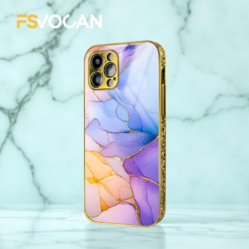 Exquisite Marble Patterned Phone Case For iPhone 17 16 15 14 13 12 11 18 Pro Max with Vivid Hues and Gold Accents for Luxe Style