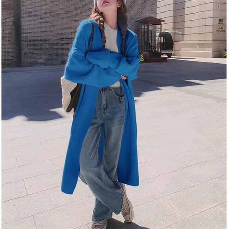 Кардиган женский вязаный премиум темпераментный средней длины, новый осенне-зимний, свободного ленивого стиля, повседневный, универсальный, куртка-свитер