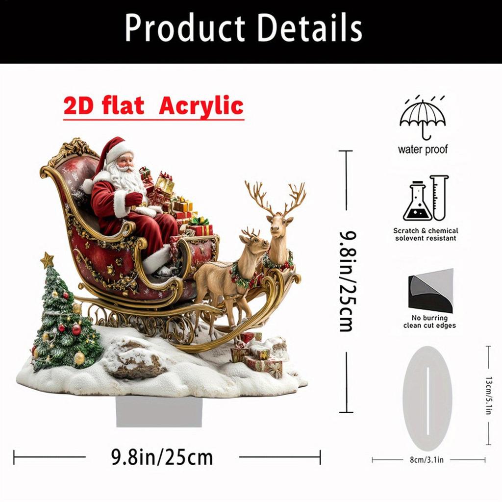 Flat Acrylic Christmas Reindeer Sleigh Santa Figurine Christmas Santa Claus on Sleigh Decoration Holiday 2025 Party Supplies