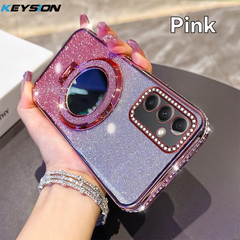 KEYSION Роскошный блестящий чехол с драгоценными камнями, магнитный чехол для телефона для Samsung Galaxy A54 5G A34 A24 A14, чехол-подставка с зеркалом для макияжа, противоударный чехол