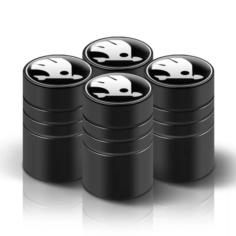 AAABV1 4PC Metal Car Badges Wheel Tire Valve Caps Covers Auto Accessories For Skoda S Kodiaq Octavia 2 3 Yeti Karoq Rapid Fabia VII VRS