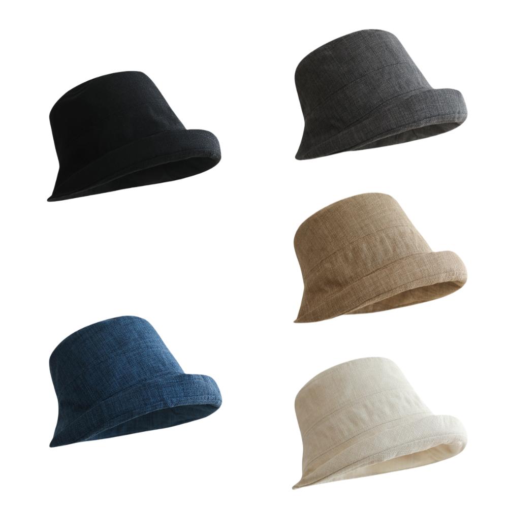 Quick-dry Flax Sun Hat Sunscreen Japanese Style Bucket Cap Fashion Roll Rim Fisherman Hat Camping