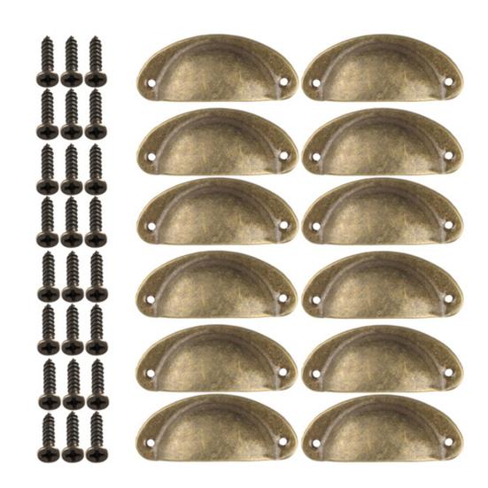 12Pcs/Set Vintage Shell Shaped Metal Cabinet Pull Handles Hardware Accessories