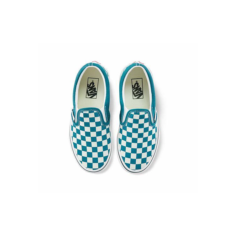 Vans Retro Casual Slip-On Low Top Kids Skate Shoes White Green Checkerboard Kids Sneaker VN0A5KXM9EX