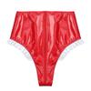 Женские блестящие лакированные трусики с оборками для горничной, трусы с высокой талией на шнуровке и молнией, нижнее белье для ночного клуба, ролевых игр