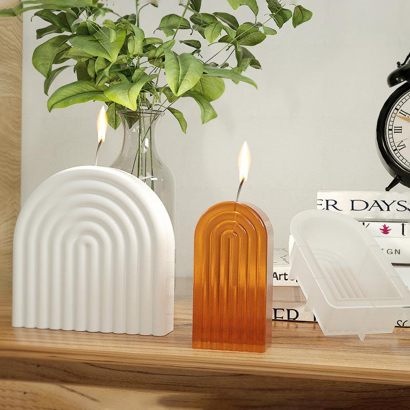 1pc Rainbow Arch Candle Silicone Mold Geometric U-Shaped Striped Abstract Aroma Candle Plaster Resin Mould Soap Tray Home Decor