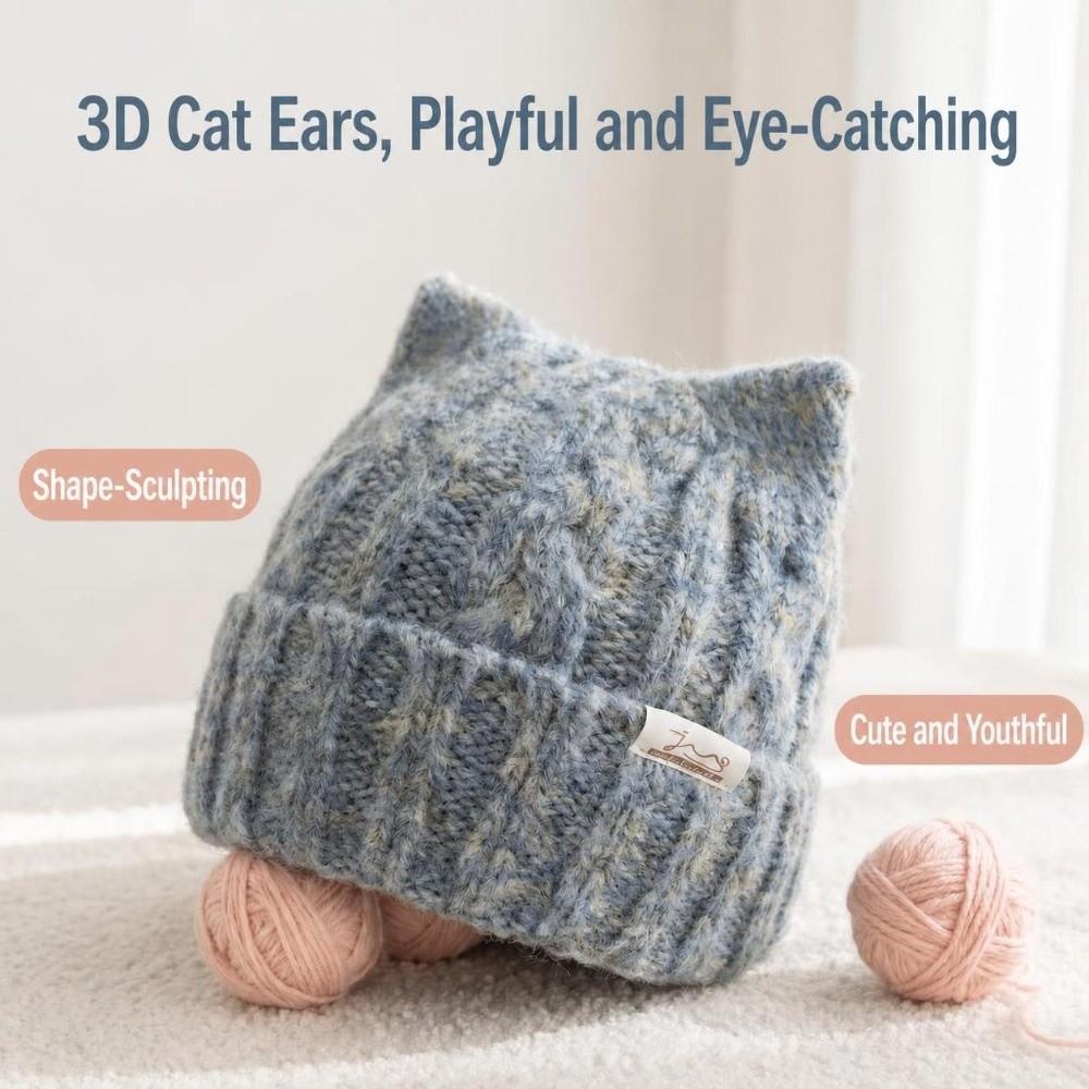 Thick Warm Cat Ear Beanie Hat 56-58cm Circumference Fall Winter Skull Cap Casual Use