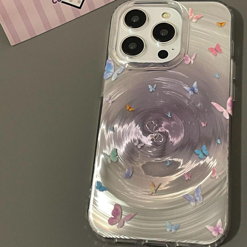 Pink Vortex Butterfly Phone Case for Apple iPhone16 ProMax- Soft Silicone Laser Shockproof Creative Cover for Iphone16/15/14/13/12/11/Pro/Promax/Plus