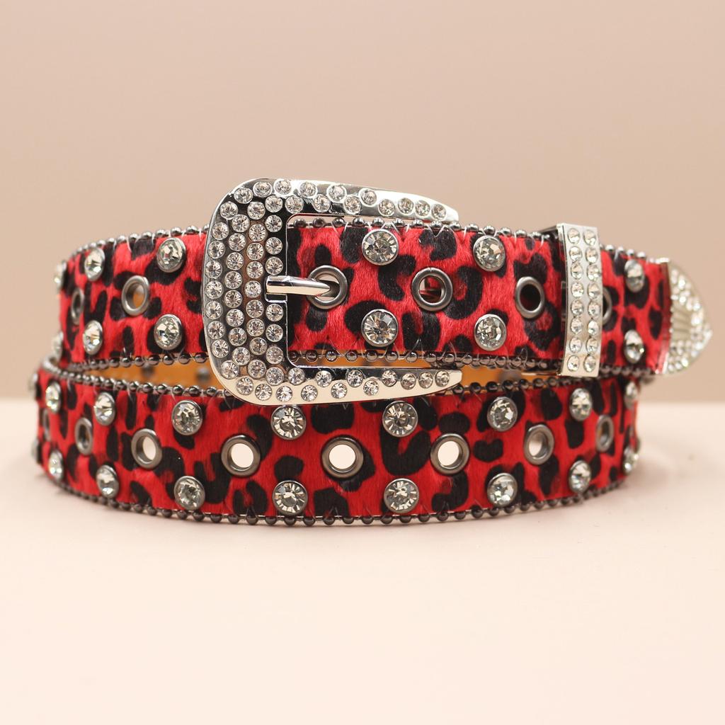 Cross Belt Leopard Print Western Rhinestone Belt Personalized Denim Woman Rivet Jeans Belt