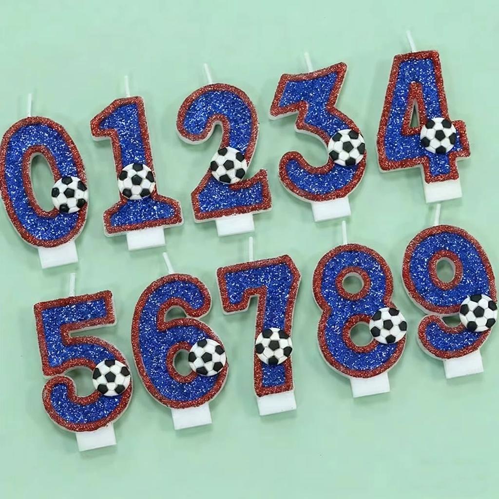 Football Children's Birthday Candles Number 0-9 Blue Sparkles Birthday Creative Soccer Candle for Boy Party Cake Top Decoration
