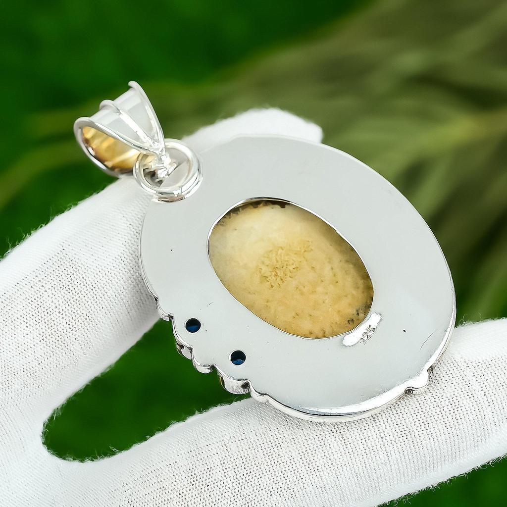 Sisters Day Deal Natural Picture Jasper Blue Topaz 925 Sterling Silver Pendant