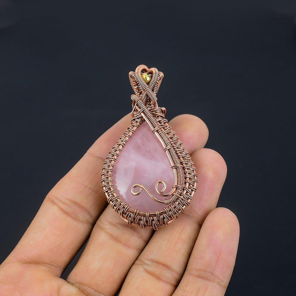 Rose Quartz Jewelry, 999 Copper Wire Wrapped Pendant Handmade Gemstone Jewelry, Gifts For Wife Brand New Pendant