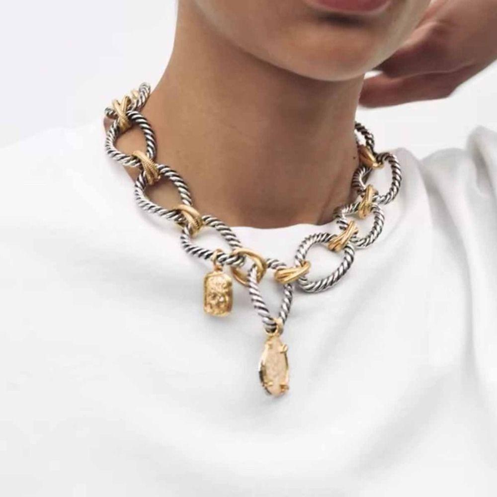 Винтажные ожерелья кубинской цепи Модное круглое колье Личность Геометрическая подвеска для вечеринки