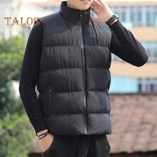 Мужской хлопковый жилет осень-зима с воротником-стойкой, без рукавов, застежкой-молнией, с карманами, однотонный утолщенный стеганый жилет, пальто