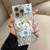 Clear Square Back Tube Case Protection For iPhone 16 ProMax 14 Pro Max 15 Plus 12 13 11 Anti-Oxygen,Pinkish-Blue Flowers Pattern Casing