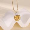 Vintage Gold Stainless Steel Flower Striped Design Zircon Pendant Jewelry Necklace Accessories Light Luxury Niche Women