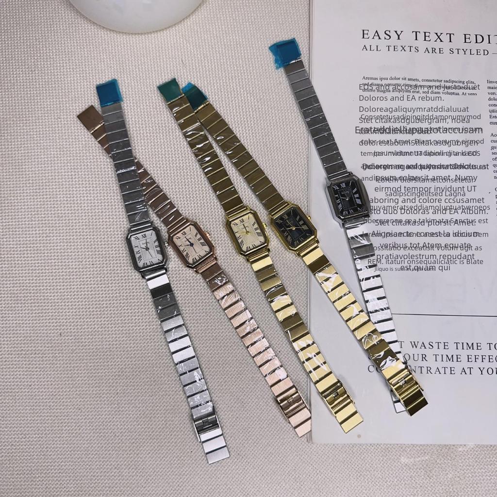 Korean Women's Rectangular Steel Band Watch - Small Dial Quartz Design