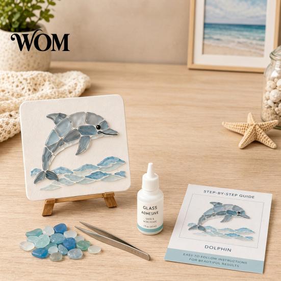 DIY Craft Kits for Adults Sea Glass Art Mosaic Kit, Ocean Animal Themed Set Octopus Decor Crafting Beginner, Handmade Material Pack Coastal