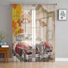 Римский винтажный постер с автомобилем, прозрачная занавеска для гостиной, спальни, вуаль, занавески для окон, занавески из органзы, вечерние тюлевые шторы