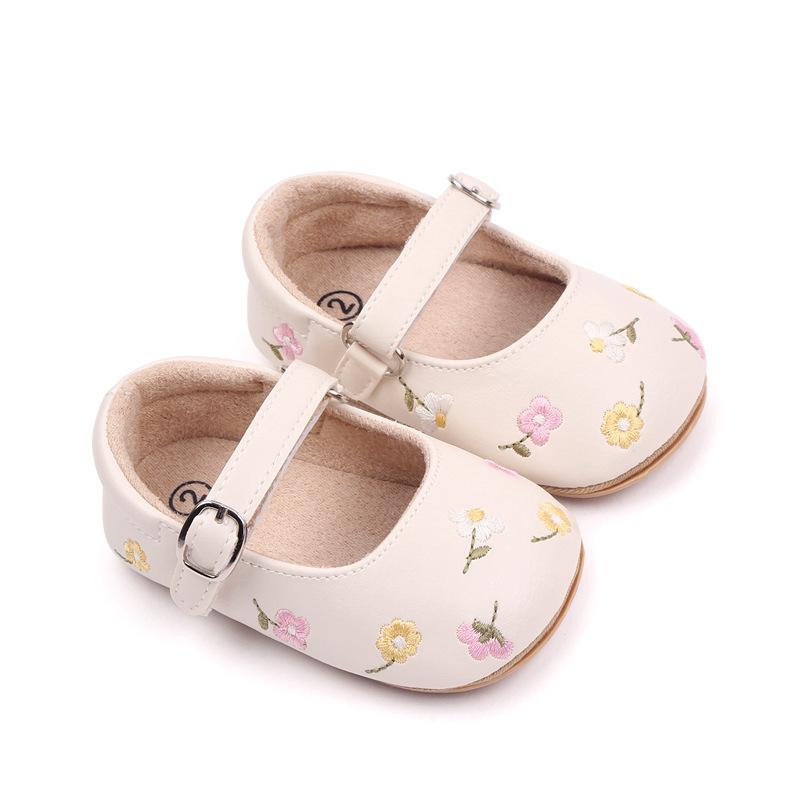 Baby Girl Princess Shoes High Quality Soft PU Embroidery Flower TPR Sole Anti-slip for Toddler Girl 0-12 Months 2023 New Fashion