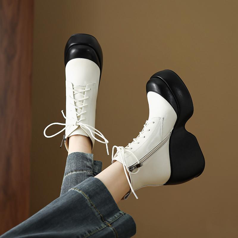 Мода 2025 НОВЫЕ Осенние Женские Ботинки Женская Обувь Круглый Носок Массивный Каблук Ботинки для Женщин Мотоциклетные Ботинки на Платформе высокий каблук