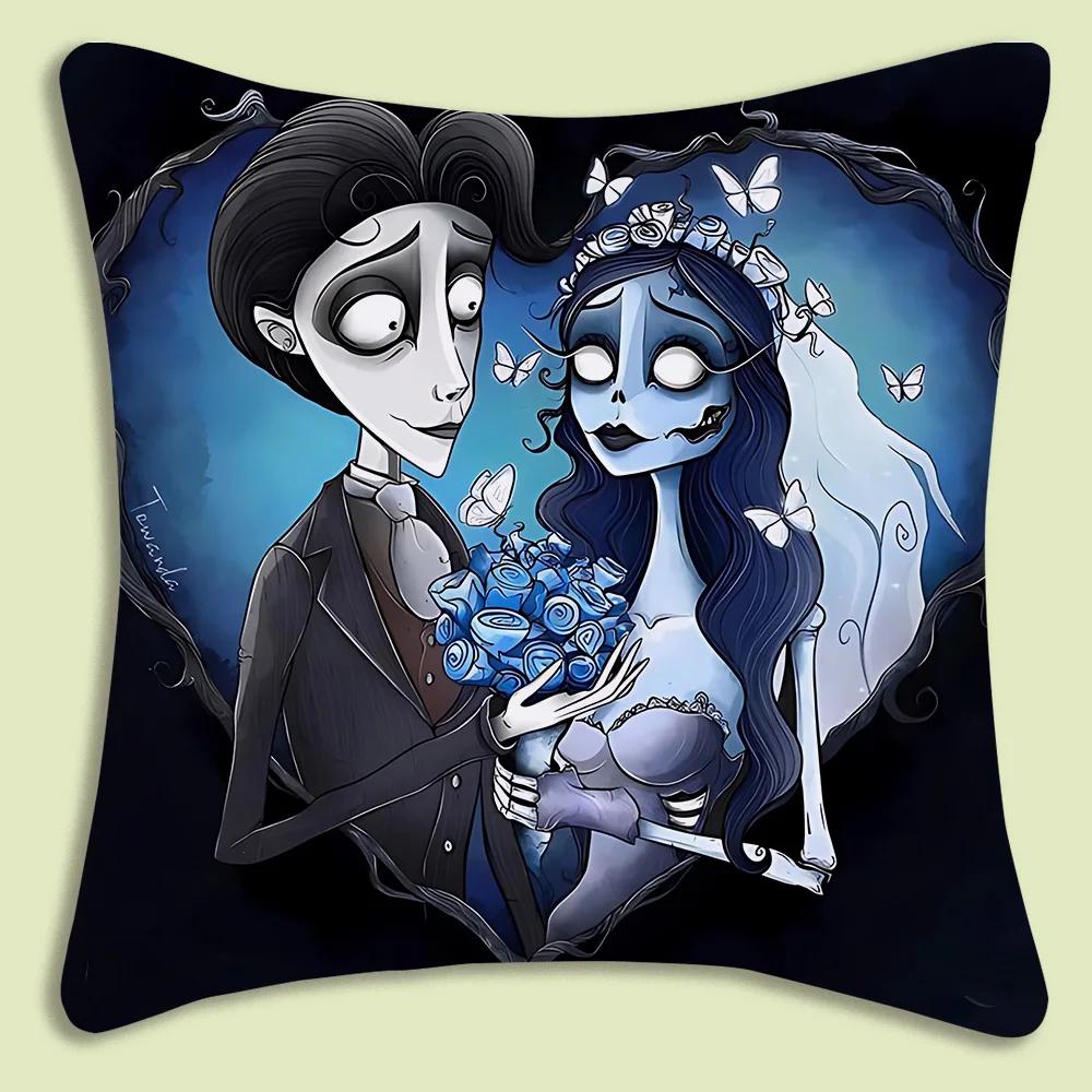 C-Corpse Bride Cartoon Anime Pillow Covers Cartoon Sofa Decorative Home Double-Sided Printing Short Plush Cute Cushion Cover