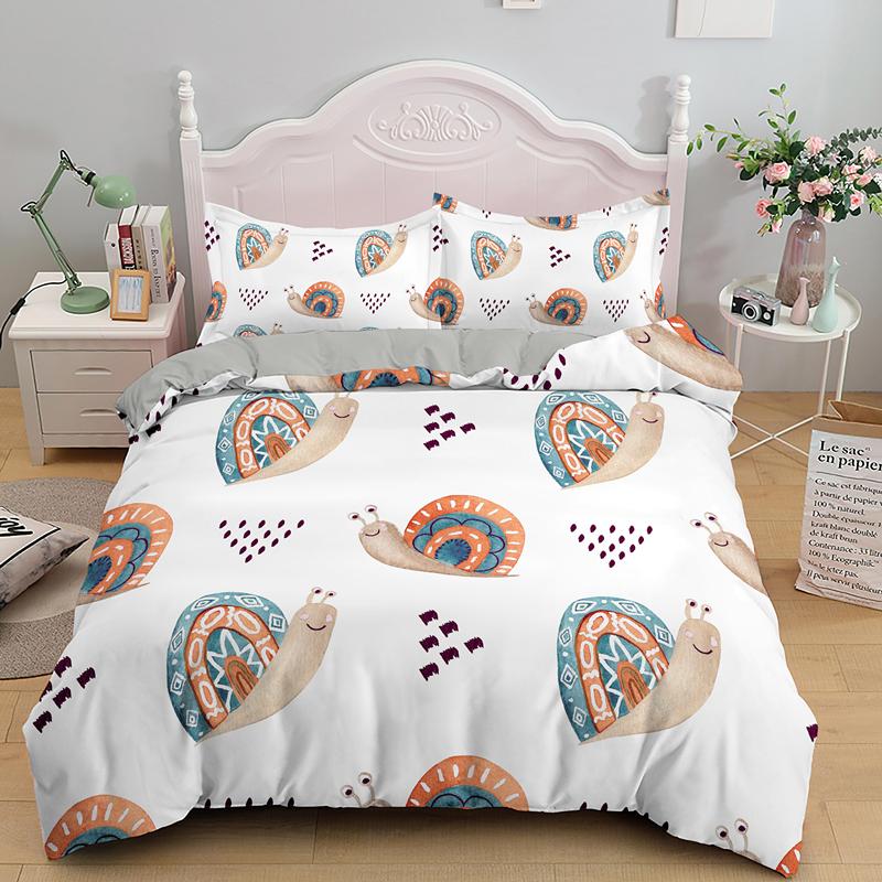 Cartoon Snail Duvet Cover King Queen Size Colorful Animals Bedding Set for Kids Teens Adults Wild Reptile Polyester Quilt Cover