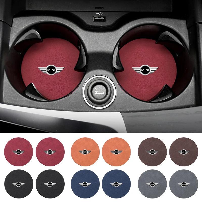 2Pcs Car Suede Coaster Anti-Slip Water Cup Pad Accessories For MINI One Cooper JCW Countryman Clubman Cabrio Paceman Coupe dymfu11
