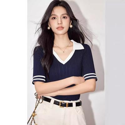 Летняя женская повседневная рубашка поло Ice Silk Трикотажная футболка с короткими рукавами для женщин