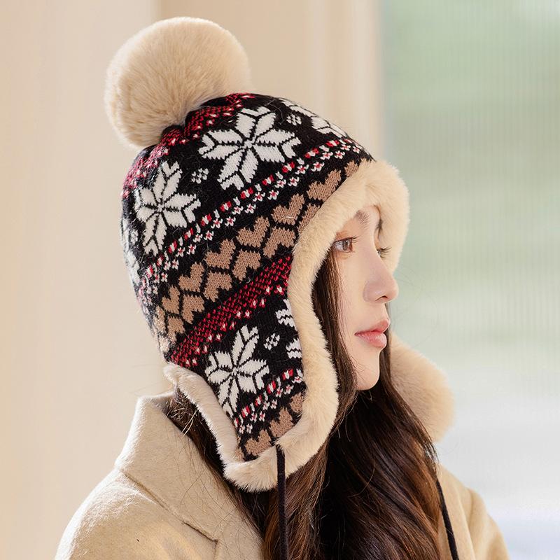 Женская зимняя вязаная шапка-бини с ушами, длинная защита ушей, эластичная и плотная