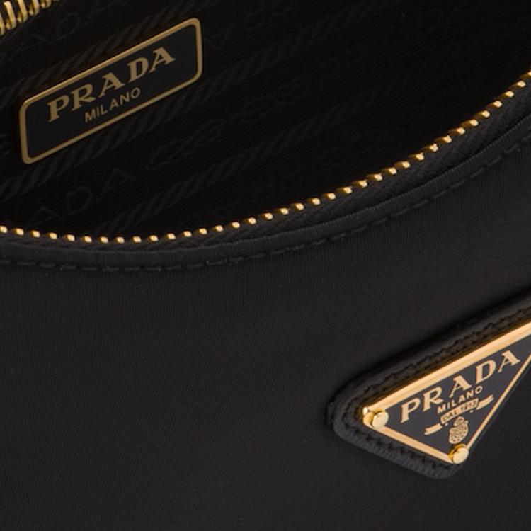 Prada Переиздание 2005 Эмалированный Металлический Треугольный Логотип Застежка-молния Переработанный Нейлон Мини Сумка-тоут на Плечо Женские сумки Черный 1NE204-R064-F0632