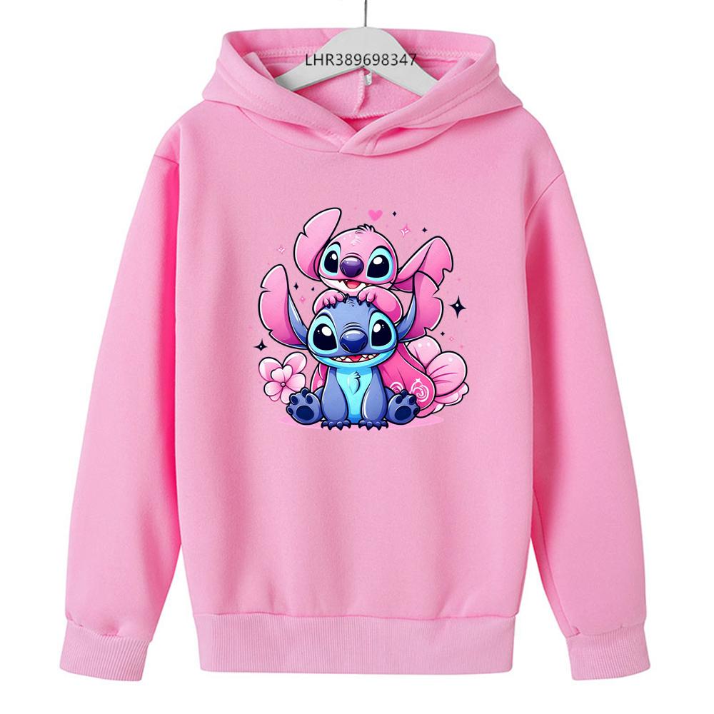 Детские худи с принтом Стич топы 3-12 лет Мальчик Девочки Пальто Повседневный Малыш Толстовка белый розовый ребенок Весна Осень