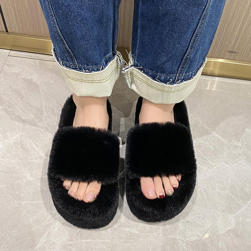 Home Furry Fur Slides Plush Slippers Fluffy Flip Flops Luxury Slip On Platform Women Fashion Shoe 2024 Zapato De Mujer Designer