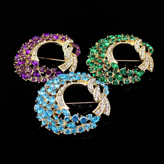 Women Elegant Luxury Moon FlowerInlaid Rhinestones Brooch Pin