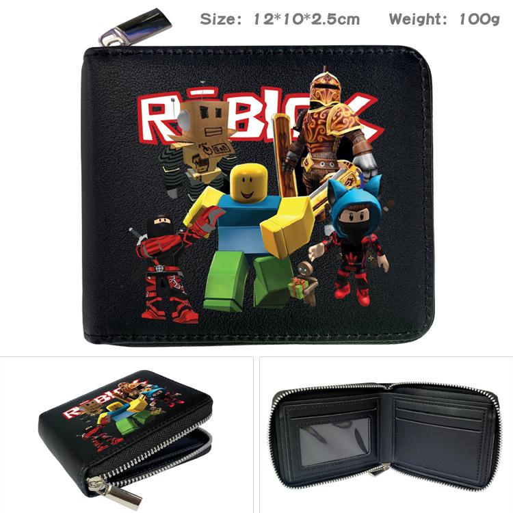 ROBLOX Zipper PU Wallet - Virtual Game Theme Folded Short Coin Purse Card Holder Black 1pcs