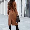 Women's Autumn and Winter Simple Long Sleeve Button V-Neck Tied Tweed Jacket