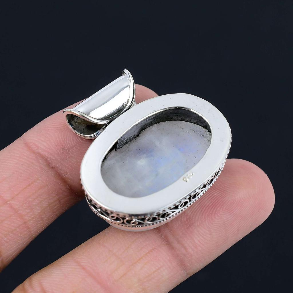 Rainbow Moonstone Gemstone Pendant Solid 925 Sterling Silver Pendant Jewelry Gift For Unisex