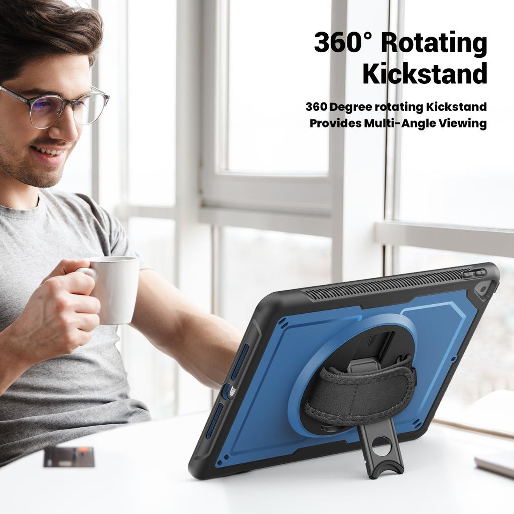 Tablet Case For iPad 10.2 (2021)/(2020)/(2019)/Air 10.5 inch (2019)/Pro 10.5-inch (2017) Kickstand PC TPE Cover with Hand Strap