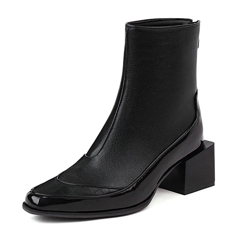 Стильные женские джинсовые ботильоны с квадратным носком, высоким блочным деревянным каблуком, зимне-осенние, большого размера, женские синие джинсовые ботильоны на молнии