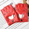 Women's Faux Leather Open-Fingered Gloves Theatrical Punk Hip-Hop Driving Motorcycle Performance Party Fingerless Mittens